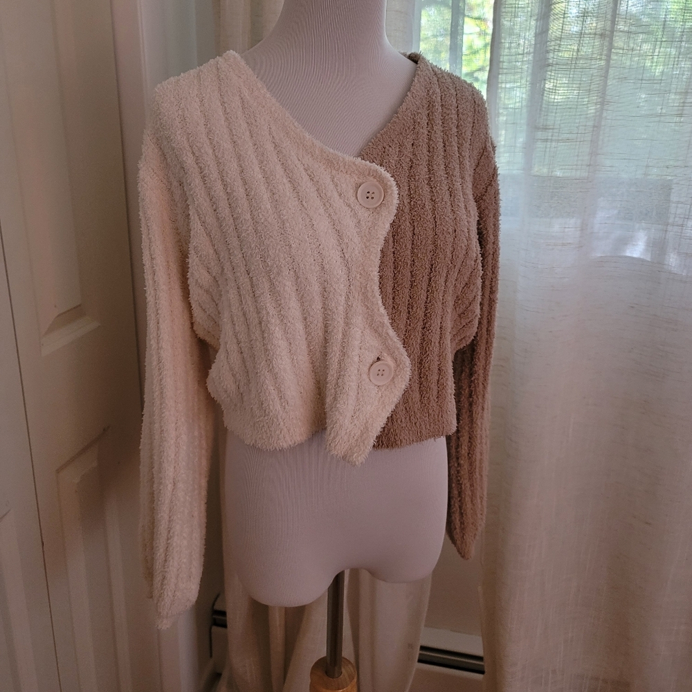 Ludovica Cozy Cream Taupe Two Tone Cardigan Size S Pre-owned